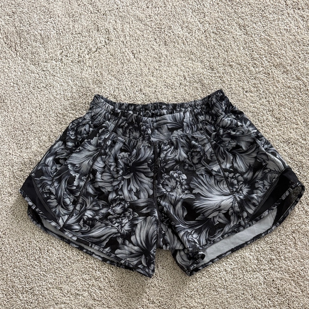 lululemon athletica Black and Gray Floral Athletic Shorts